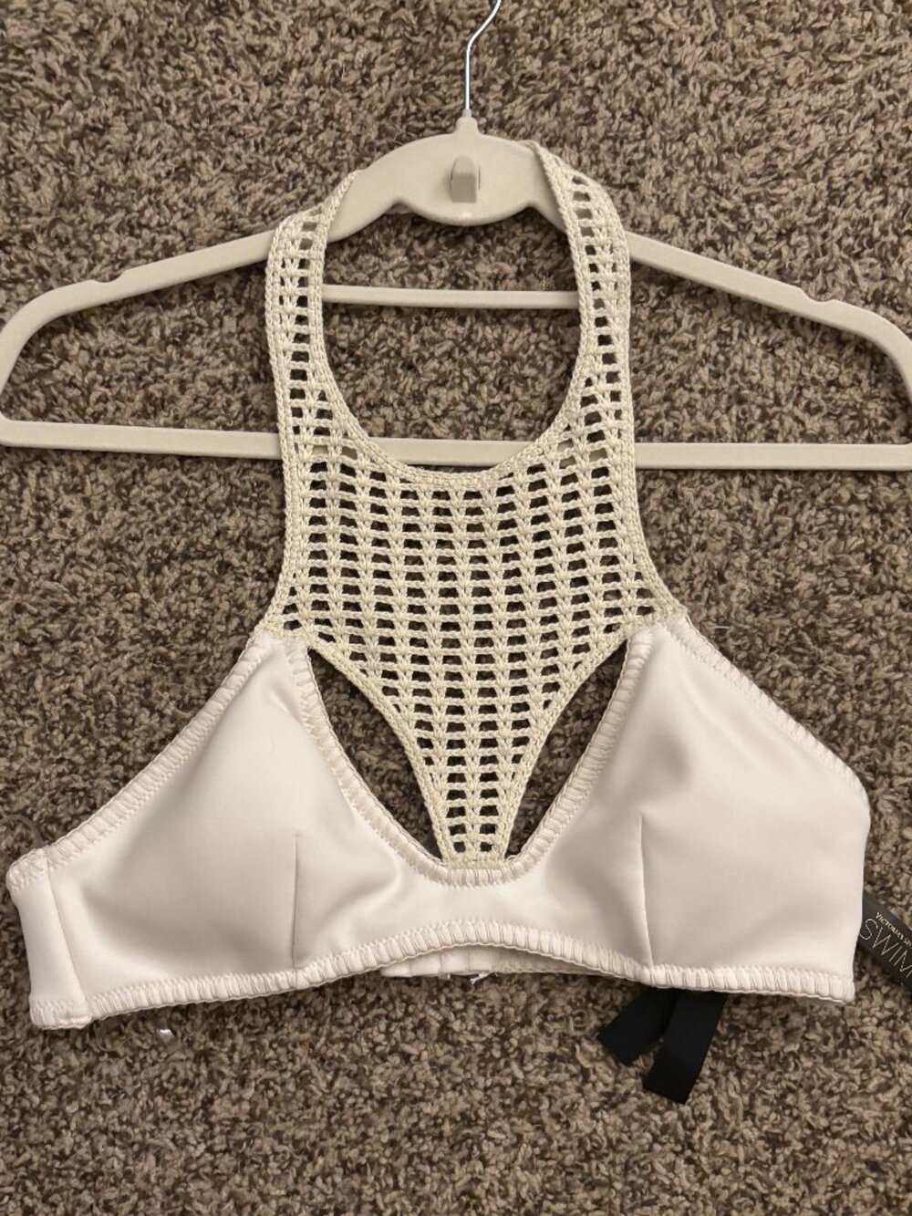 Victoria's Secret Archive Swimwear Crochet Scuba Hich Neck Bikini Top in Coconut